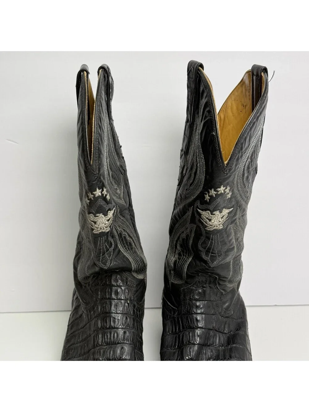 El General Mens 8.5 Black Leather Alligator Rodeo Exotic Western Cowboy Boot Vtg